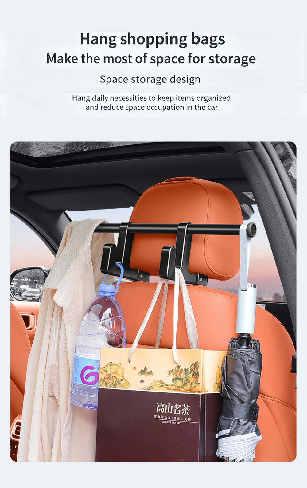 Auto-Kopfstützen-Aufhänger mit Doppelhaken-Design, Hohe Tragfähigkeit, Fahrzeug-Rücksitz-Kopfstützenhalterung – Detail 4