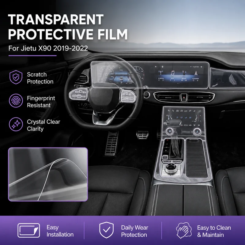 For Jietu X90 2019-2022 TPU Transparent Protective Film for Center Console Screen Shift Interior Decoration Stickers