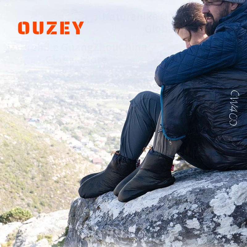 OUZEY Winter Warm Down Foot Outdoor Hiking Duck Down Shoes Cover Camping Travel 650FP Waterproof Ultralight Socks 0°C~-15°C