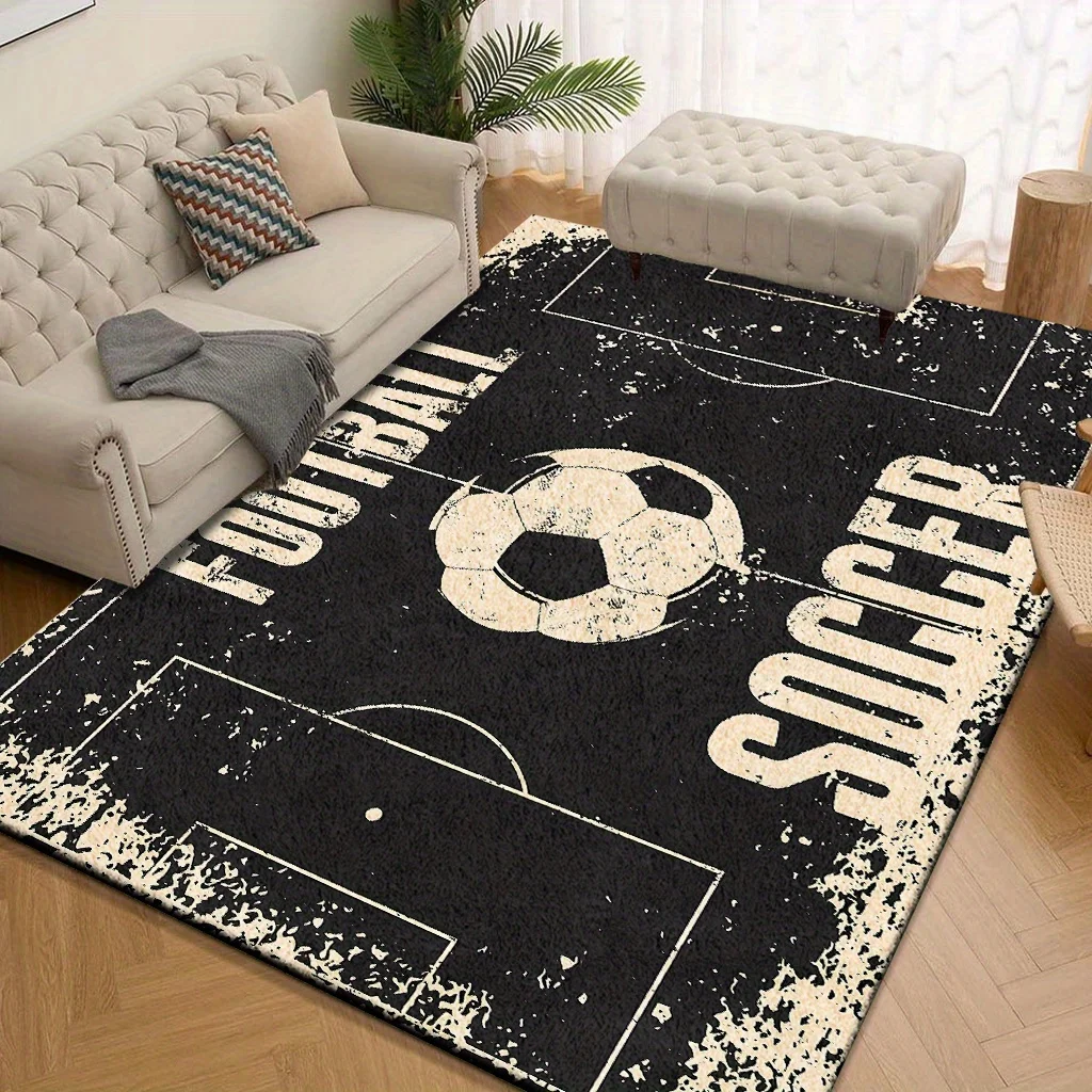 VIKAMA Vintage Soccer Football Area Rug,Non‑Slip Mat,Distressed Sports Field Print Carpet Boys Bedroom Living Room Home Decor