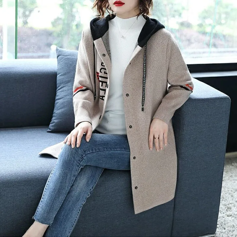 Jackets Ladies Mid-Length Hooded Coat 2023Spring Autumn New Windbreaker Jacket Loose Women\'s Outwear Fashion Overcoat Female Top