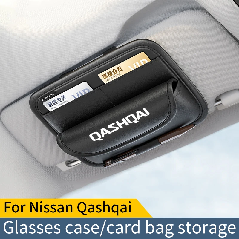 For Nissan Qashqai J10 J11 Car Sunshade Multifunctional Storage Bag Car Glasses Clip Card Bag Ticket Receipt Storage Bag