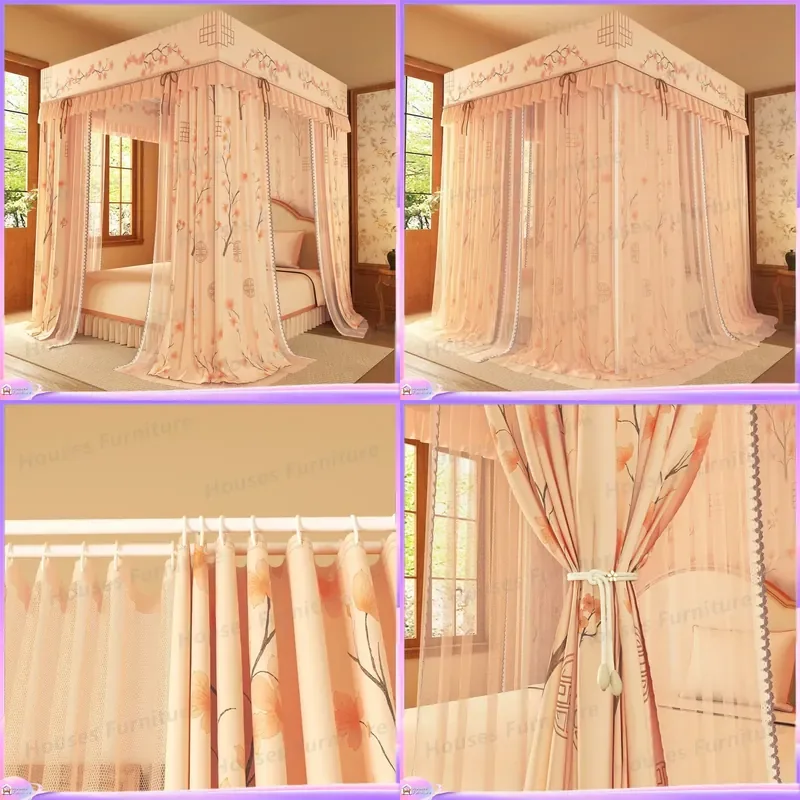2026 new new Chinese style mosquito net encryption enlarged double-layer double rod 5-sided shading floor court mosquito net