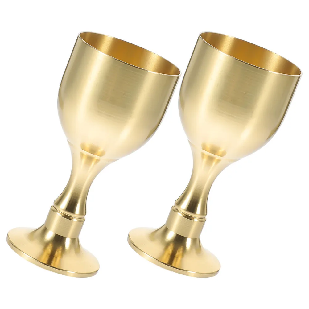 2pcs Copper Cups Brass Goblet For Ceremony Decorative Offering Cup Tabletop Buddhist Votive Cup Metal Footed Chalice Home