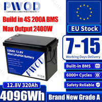 PWOD Mini 12V 320AH Lifepo4 Battery Built-in 200A BMS Grade A Lithium Iron Phosphate Batteries For Camping Solar Boat Golf EV RV