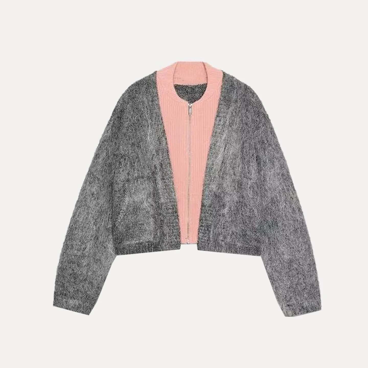 

Faionable Double-Sided Knitted Effect Coat for Women Winter 2025 Z Ladies Knitwear ort Length Long Sve Zipper Clo...