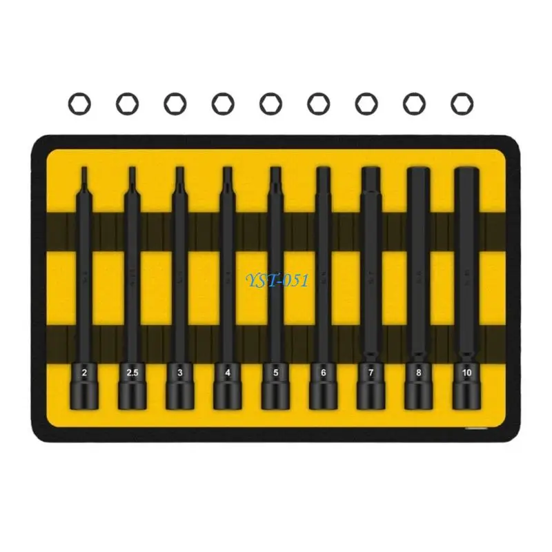 

E15A Extended 9 Piece Hexagonal Socket Set Retention System Heavy Duty Alloy Steel Construction Compact Storage Box