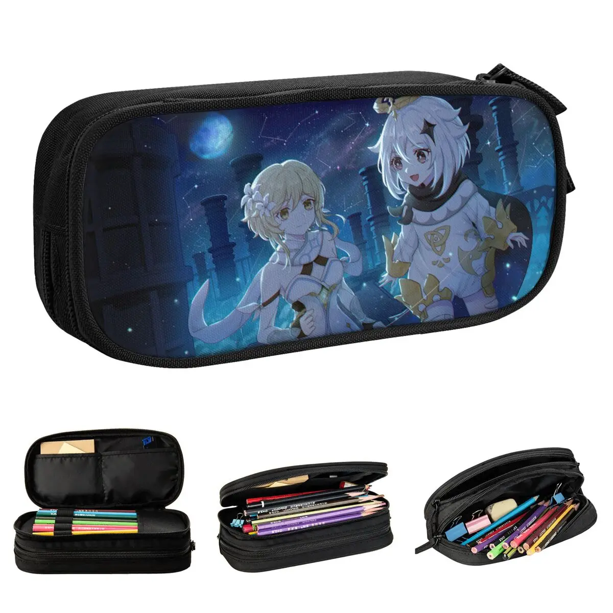 

Genshin Impact Lumine Female Traveler Paimon Pencil Case Fashion Pen Box Bags Large Storage Students School Cosmetic Pencilcases