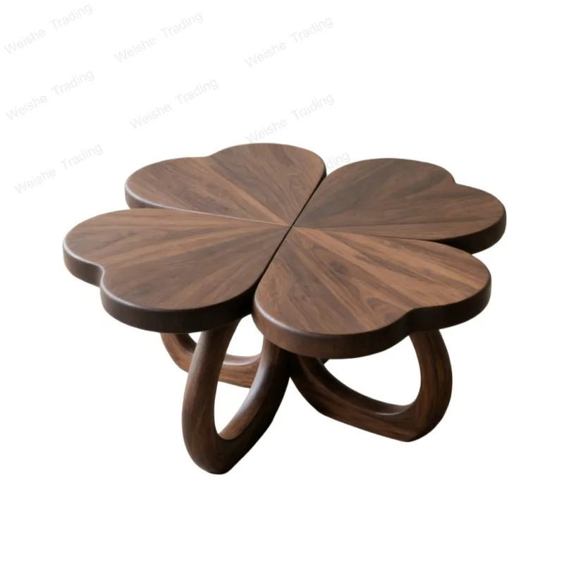 New Chinese four-leaf clover black walnut coffee table special-shaped creative solid wood storage living room furniture zen