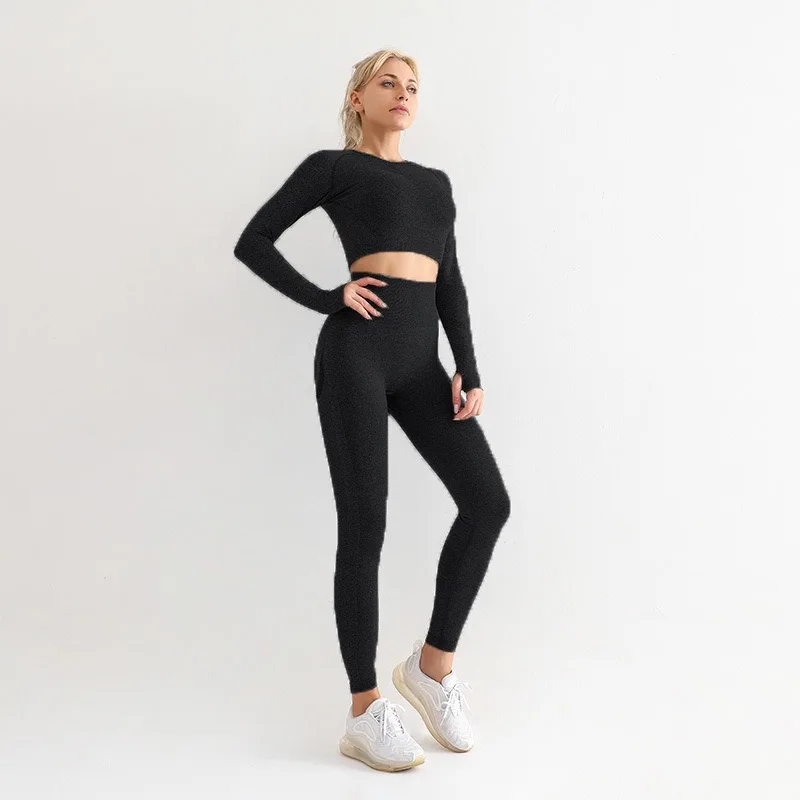 Seamless Yoga Sets Women Workout Sportswear Gym Clothing Long Sleeve Crop Top High Waist Leggings Workout Fitness Sports Suits