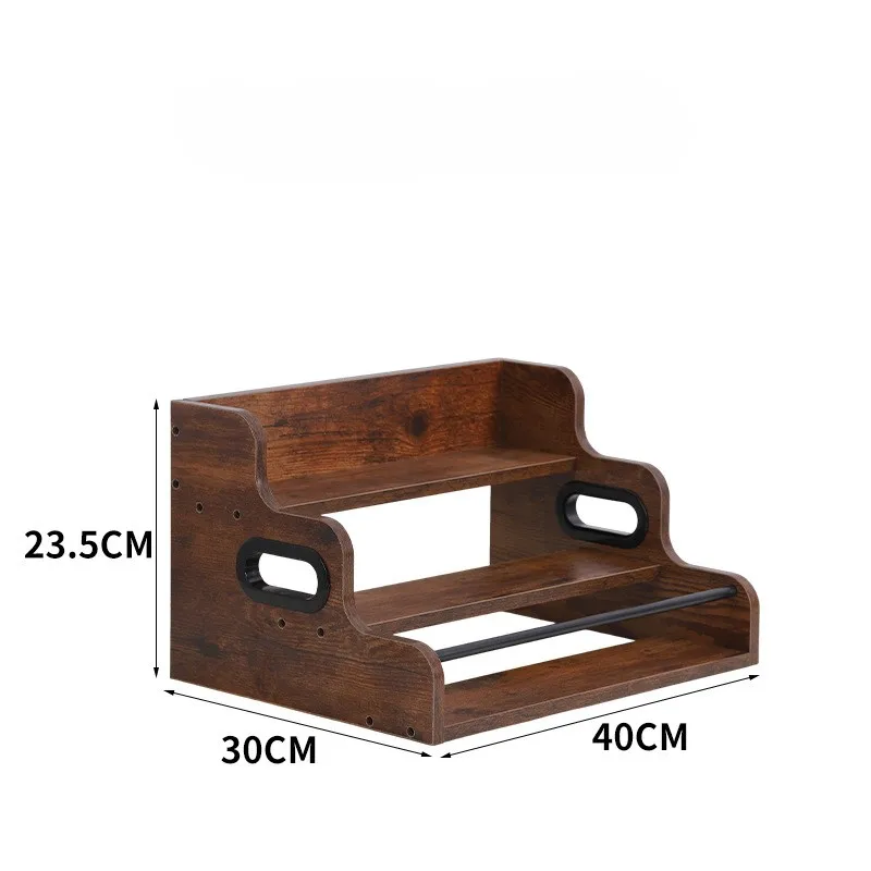 

Wooden tabletop display rack, kitchen spice storage rack, iron-wood combined multi-layer stepped shelving v