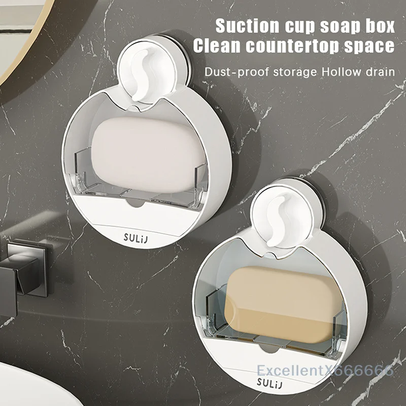 

Waterproof Travel Soap Dish ABS Storage Box; Wall Mounted Bathroom Organizer with Drain and Lid