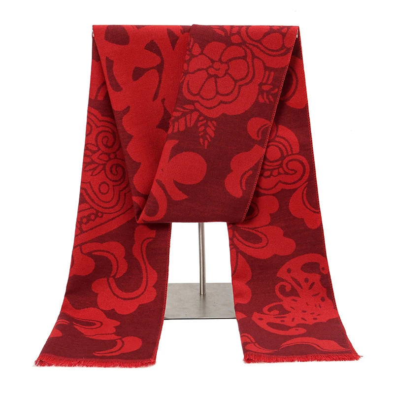 Fashion Winter Red Cashmere Scarf Shawl Soft Wool Neckscarf Fortune Printing Tippet Warm Blanket Pashmina Scarves Soft Echarpe