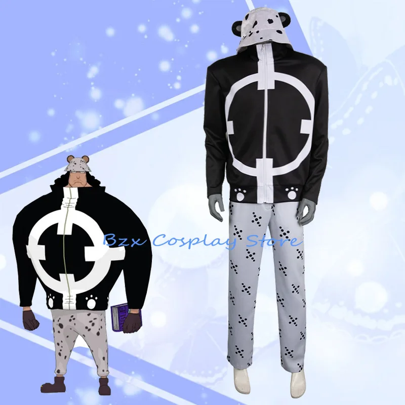 Bartholemew Kuma Cosplay Anime Tyrant Costume Sorbet Man Coat Pants Hat Uniform Set Halloween Party Play Outfit