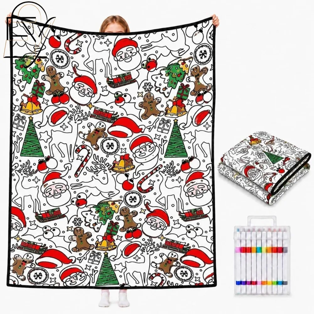 Animal Floral Doodle DIY blanket, Ornate Peacock Iris Leaves Line Blanket, Washable Velvet Blanket Adult Art Craft Leisure Gift