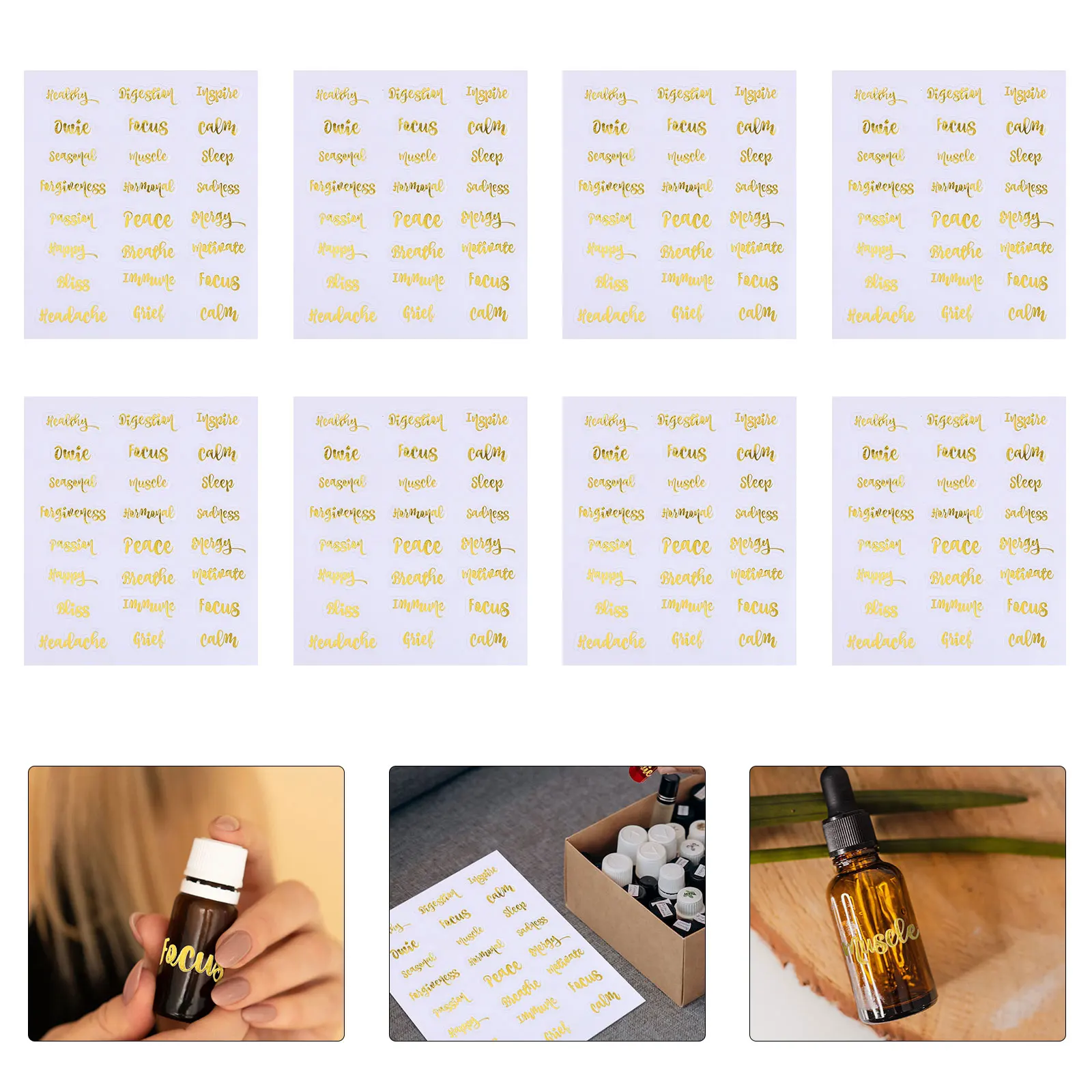 10 Sheets Essential Oil Bottle Sticker Set Waterproof Stickers Decal Label Pvc Perfume Aromatherapy