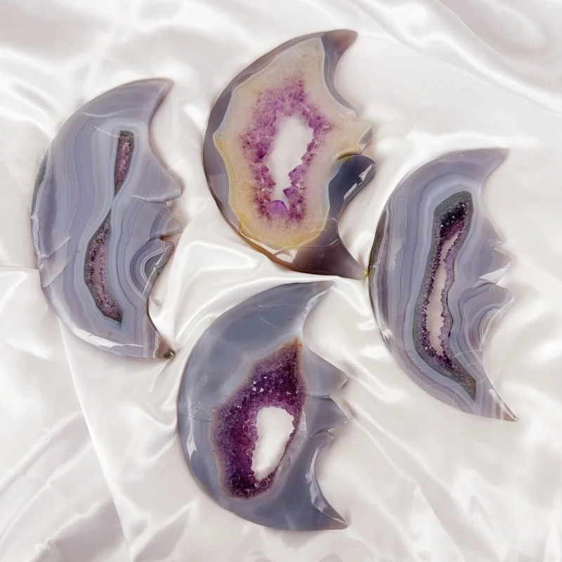 Wholesale High Quality Natural Agate Druzy Moon Carving Banded Agate Amethyst Druzy Crystal Crafts Healing for Home Decoration