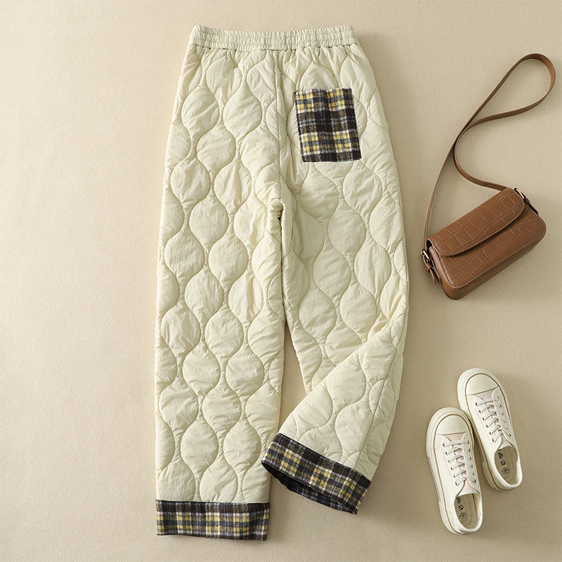 Hiver nouveau Sle femmes coton pantalon ceinturé taille élastique gourde Pr ligne léger chaud Long coton pantalon coupe-vent