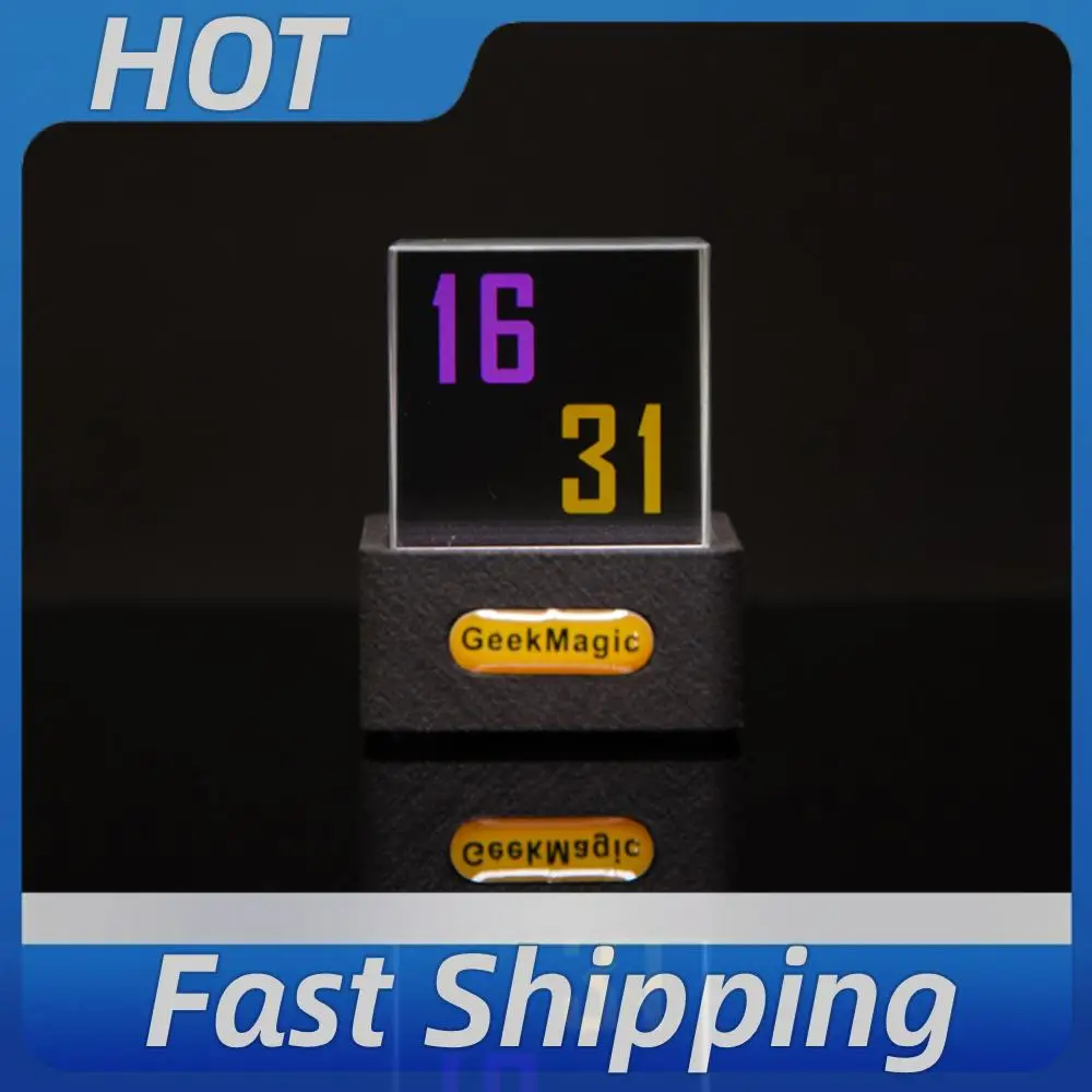 

Crystal Cube Holographic Desktop Smart Weather Station Desktop Digital WiFi Clock with GIF Animations Album for Home Office