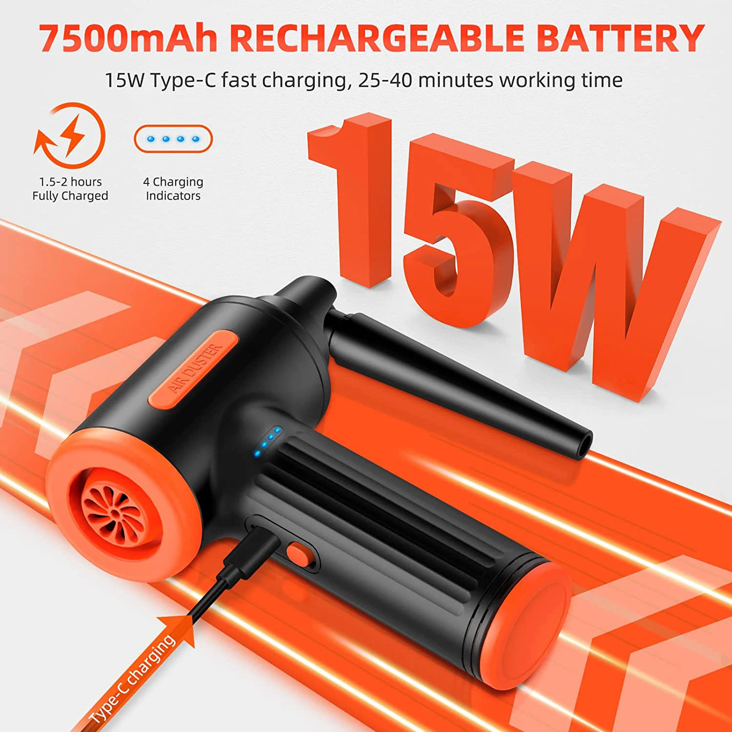 Imagem -04 - Cordless Air Blower Duster Elétrico 90000rpm sem Fio 90w Brushless Gel Gun Cleaner para pc Computador Teclado Carro de Limpeza Laptop