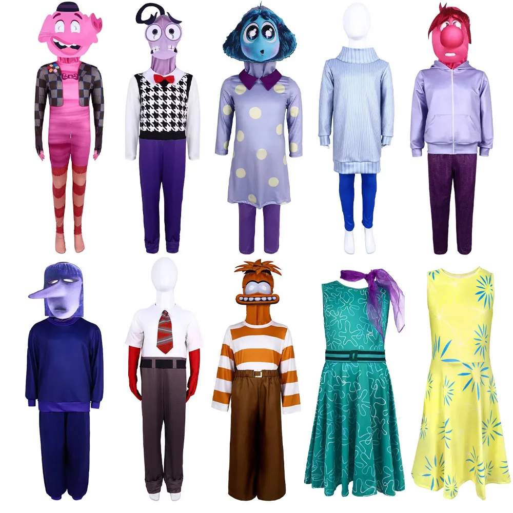 Inside Out2 تأثيري مجموعة أنيمي الشكل الفرح الحزن الغضب الاشمئزاز الخوف الحسد حفلة الهالوين المرحلة زي عيد ميلاد الأطفال هدية