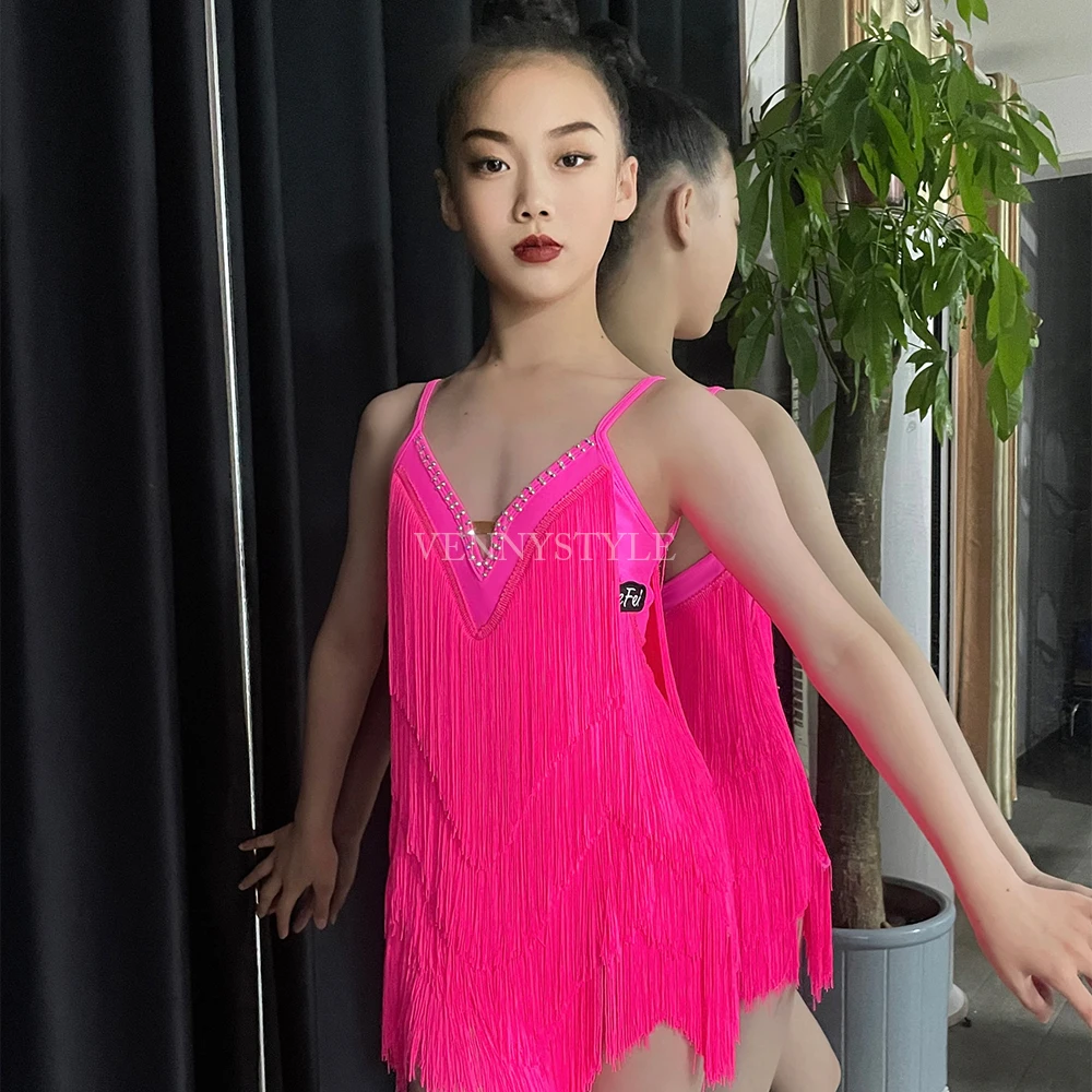 ชุดเต้นลาติน VennyStyle แต่งพู่และคริสตัลระยิบระยับ สำหรับการแสดงฤดูร้อน ชุดฝึกซ้อมเต้นรำบอลรูม