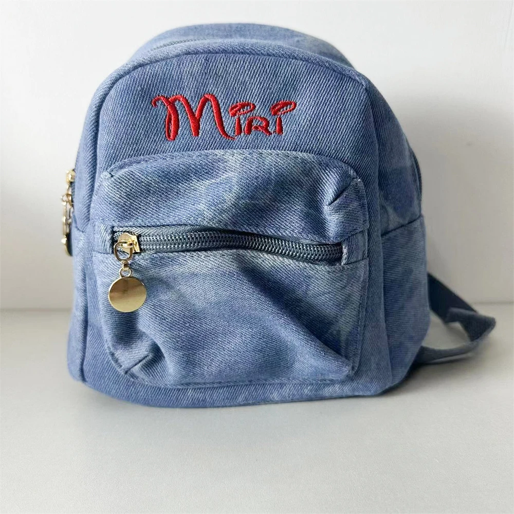 Small Denim Fashion Backpacks Custom Name Women's Mini Outdoor Travel Casual Denim Canvas Backpack Personalized Name Gift Bags