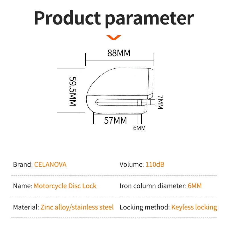 Motorcycle Bicycle Lock Alarm Safety Protection Padlock Disc Aluminum Alloy Anti-Theft Reminder Rope Lock Bag Motorcycle Accesso view 5