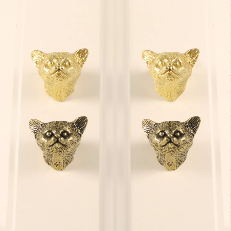 Vintage Cat Furniture Handle Door Knobs Brass Kitten Animal Handles for Kitchen Wine Cabinet Door Wardrobe Cupboard Drawer Pulls