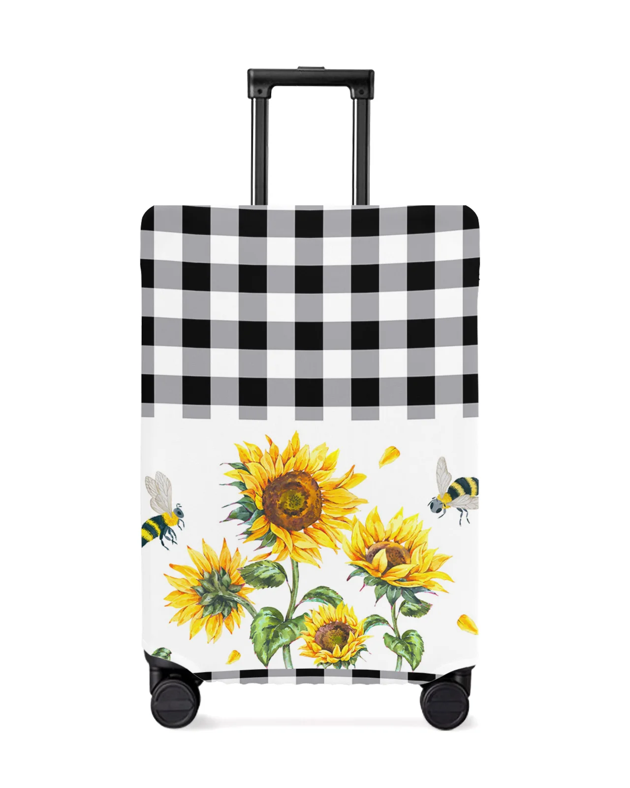 

Farm Sunflower Bee Plaid Luggage Cover Stretch Suitcase Protector Baggage Dust Case Cover for 18-32 Inch Travel Suitcase Case