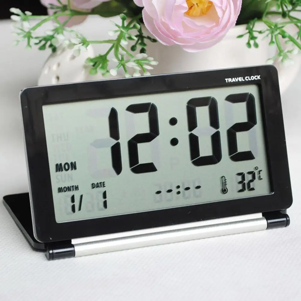 Folding LED Digital Travel Clock Thermometer Humidity Meter Alarm Clock Desk Table Weather Station Desk Temperature Sensor LED