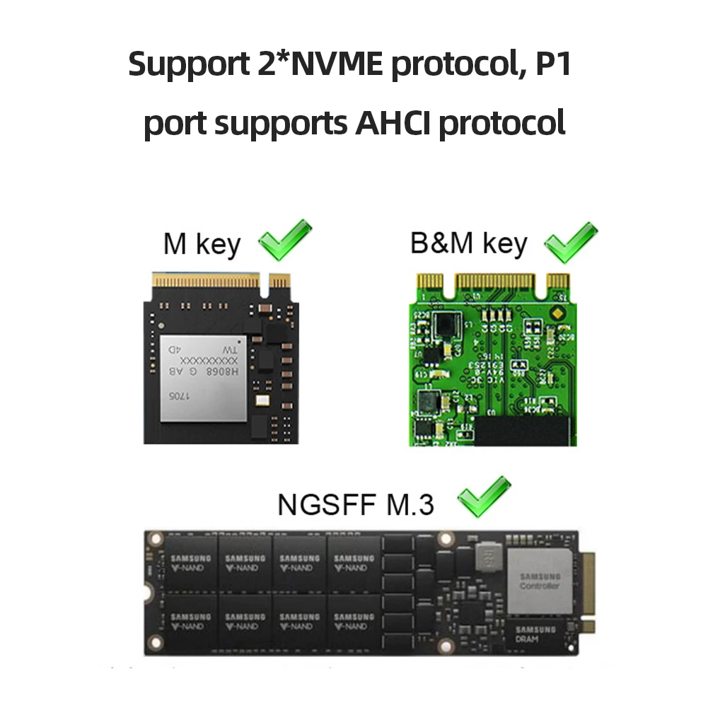 Dual-Bay M.2 NVMe SSD Clone Gen2X 20gbps แท่นวางมือถือ USB3.2ประเภท C กล่องฮาร์ดดิสก์ภายนอก M.2 M3 NVMe PCI-E สำหรับคีย์ M2 M SSD