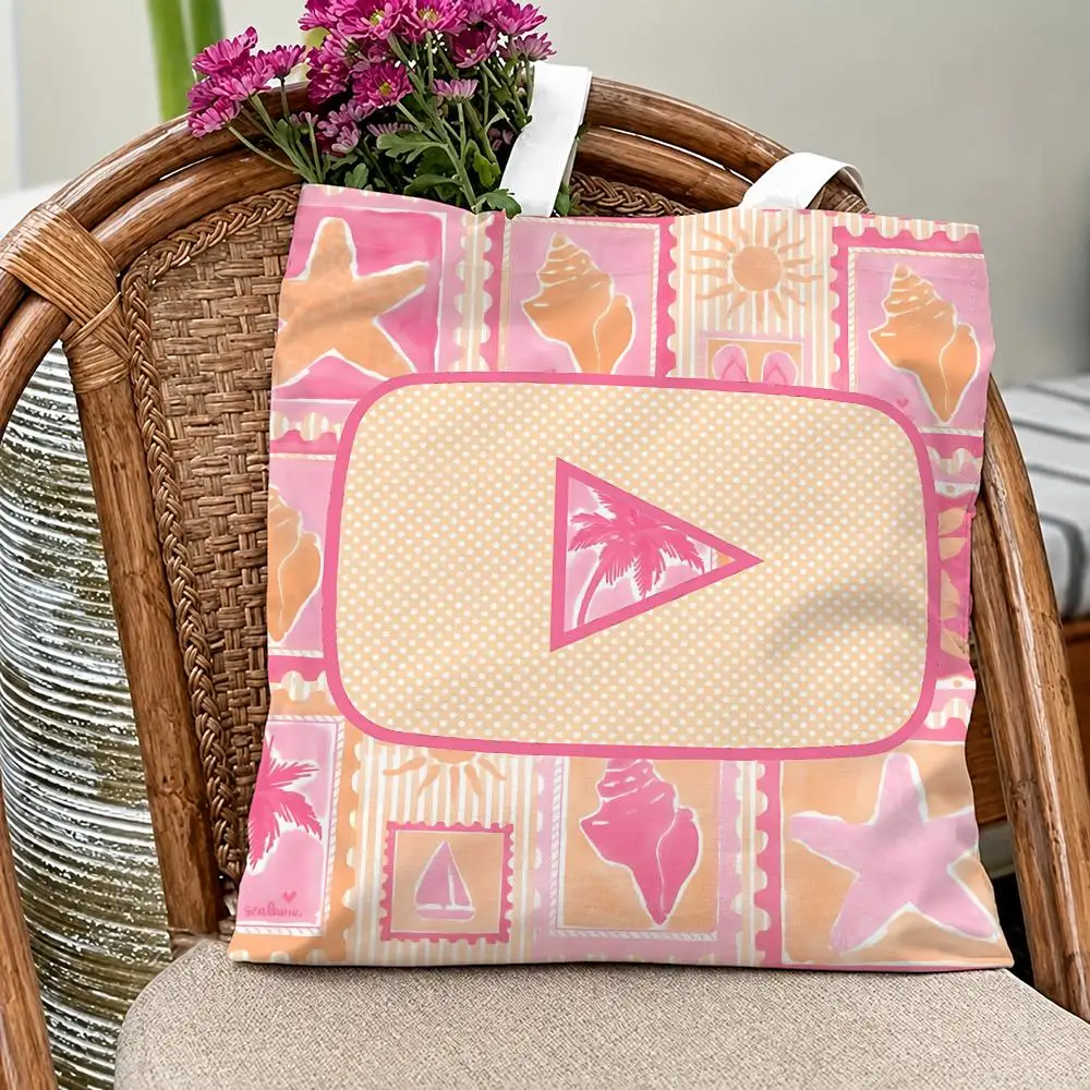 Popular Brand YouTube Storage Bags Eco Canvas Tote Odorless Reusable Double Print Shopping Bag