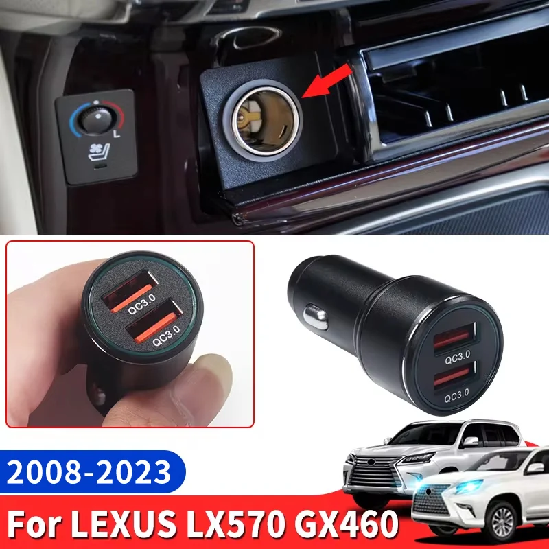 

QC3.0 USB Car Charger 2 Ports For Lexus LX570 GX460 2008-2023 2021 2020 LX 570 GX 460 Interior Cigarette Lighter Accessories