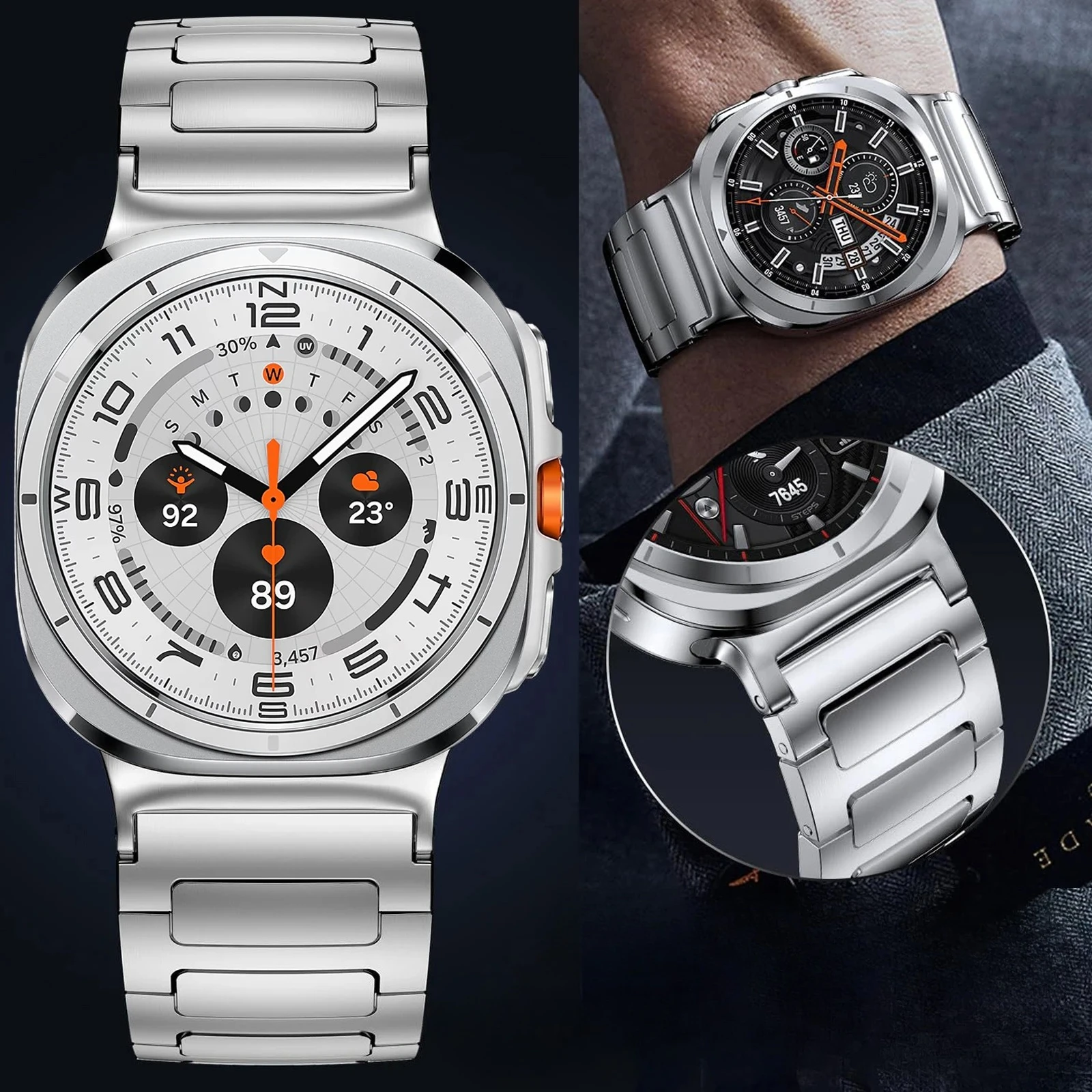 حزام معدني فاخر لساعة سامسونج جالاكسي الترا 2025 سوار من الفولاذ المقاوم للصدأ كوريا سوار سامسونج جالاكسي الترا 47 ملم