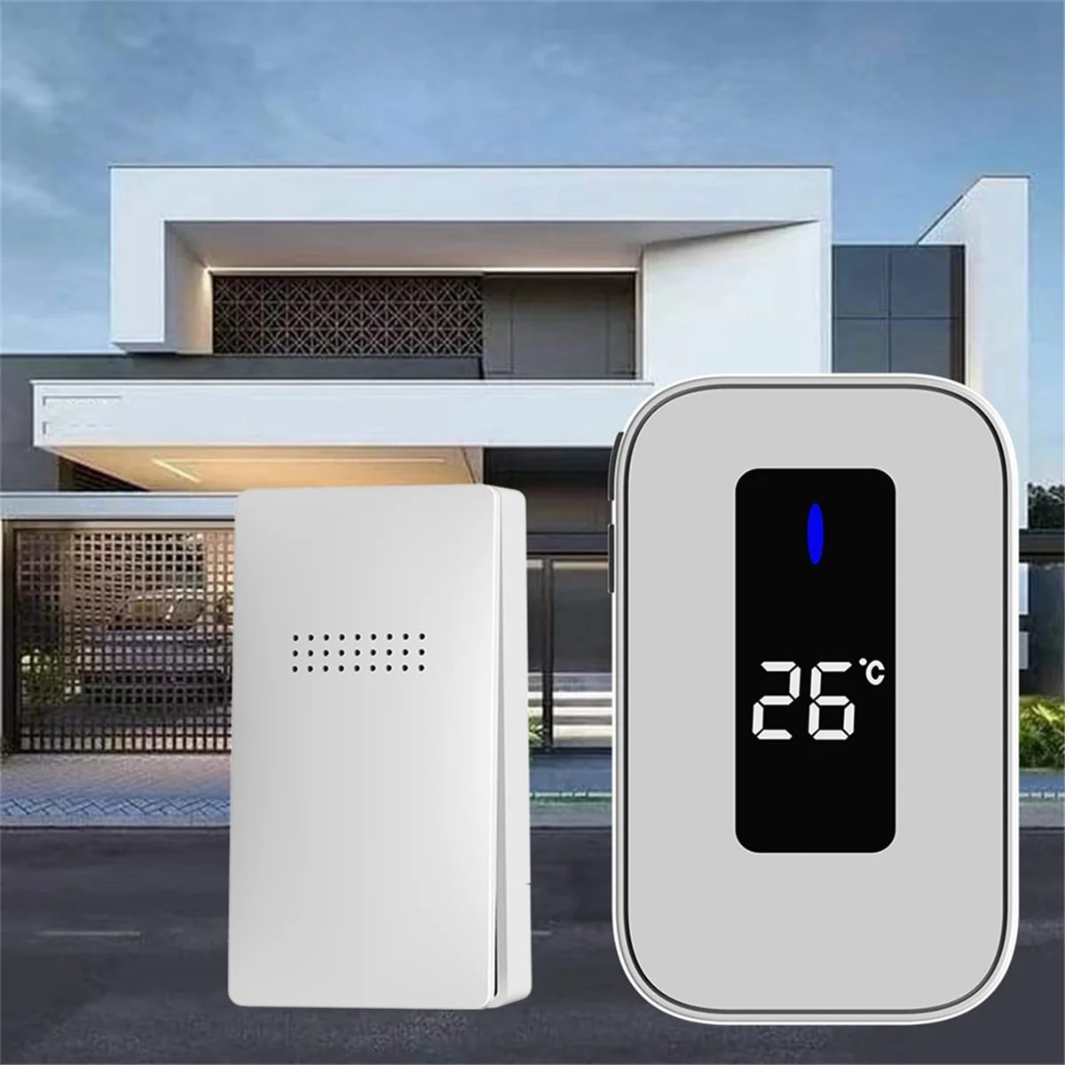 Wireless Doorbell Waterproof Self-Powered 38-Song Doorbell Set Home Outdoor Doorbell with Temperature Display Black (US)