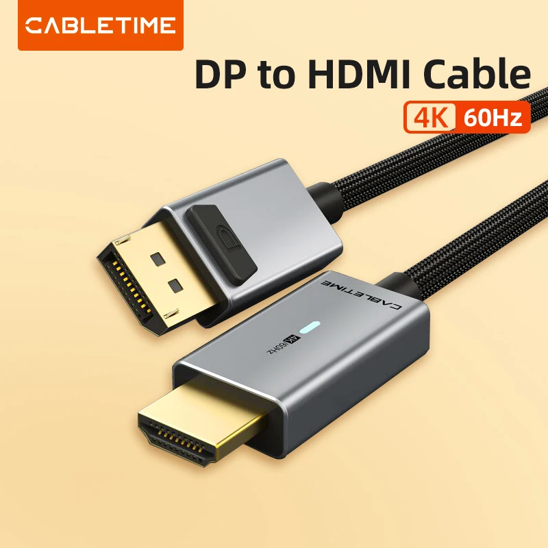 CABLETIME nowy DisplayPort do HDMI 4K 60HZ kabel hdmi kabel DP do HDMI 4K 60Hz konwerter DP1.2 dla projektor HDTV Laptop PC C313