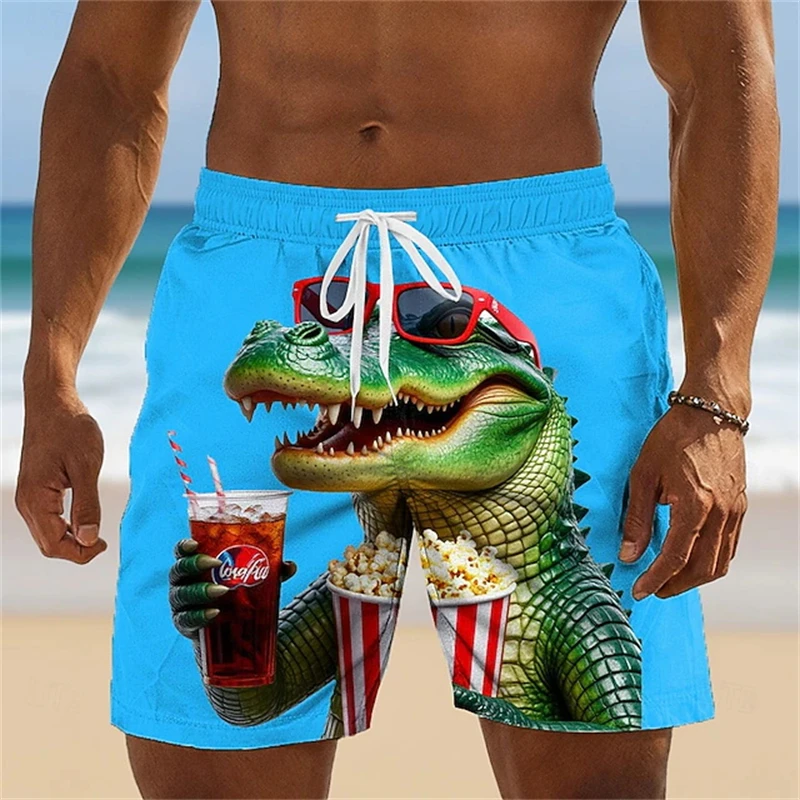 

Мужские пляжные шорты с 3D-принтом крокодила и акулы, забавные, быстросохнущие, свободного кроя, повседневные, в стиле хип-хоп, летние, для улицы