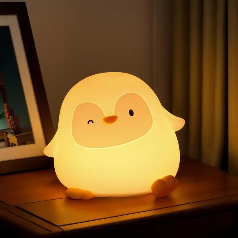 Penguin Night Light For Kids LED Nightstand Light Rechargeable Table Lamp For Bedroom Study Room Cartoon Desktop Lighting Device