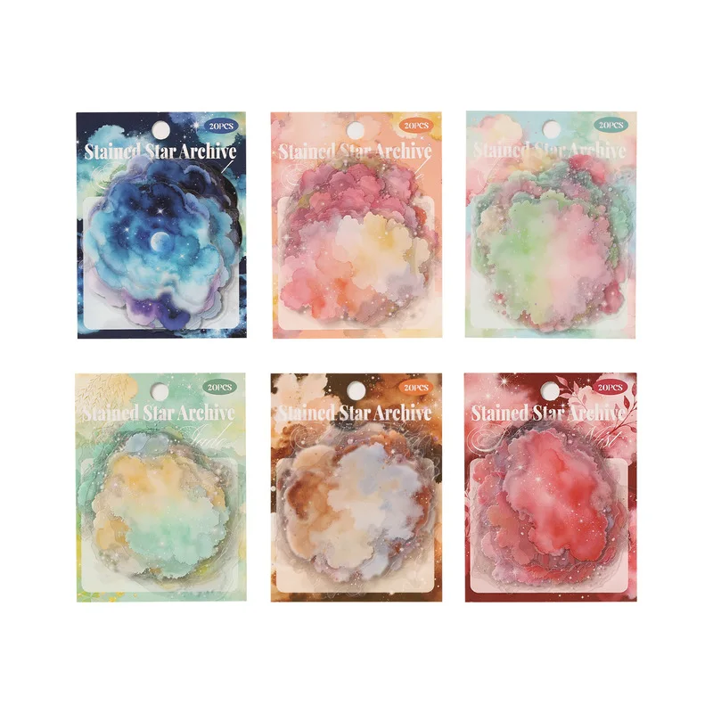 1pack/20Pcs Watercolor Smudge Cloud Sticker Pack, Gentle Ink‑Wash Cloud Pattern Decor Decals for Diary Art Craft Supplies - view 5
