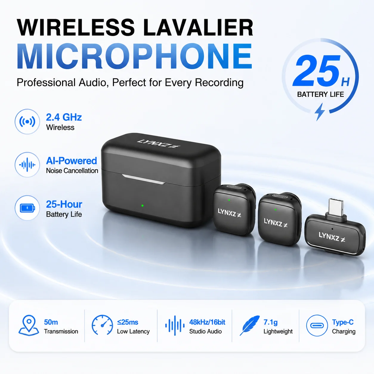 2.4G Drahtlose Lavalier-Mikrofone mit Doppelclip-Mikrofon, KI-Geräuschunterdrückung, Ansteckmikrofon für Live-Vlog-Streaming-Ausrüstung