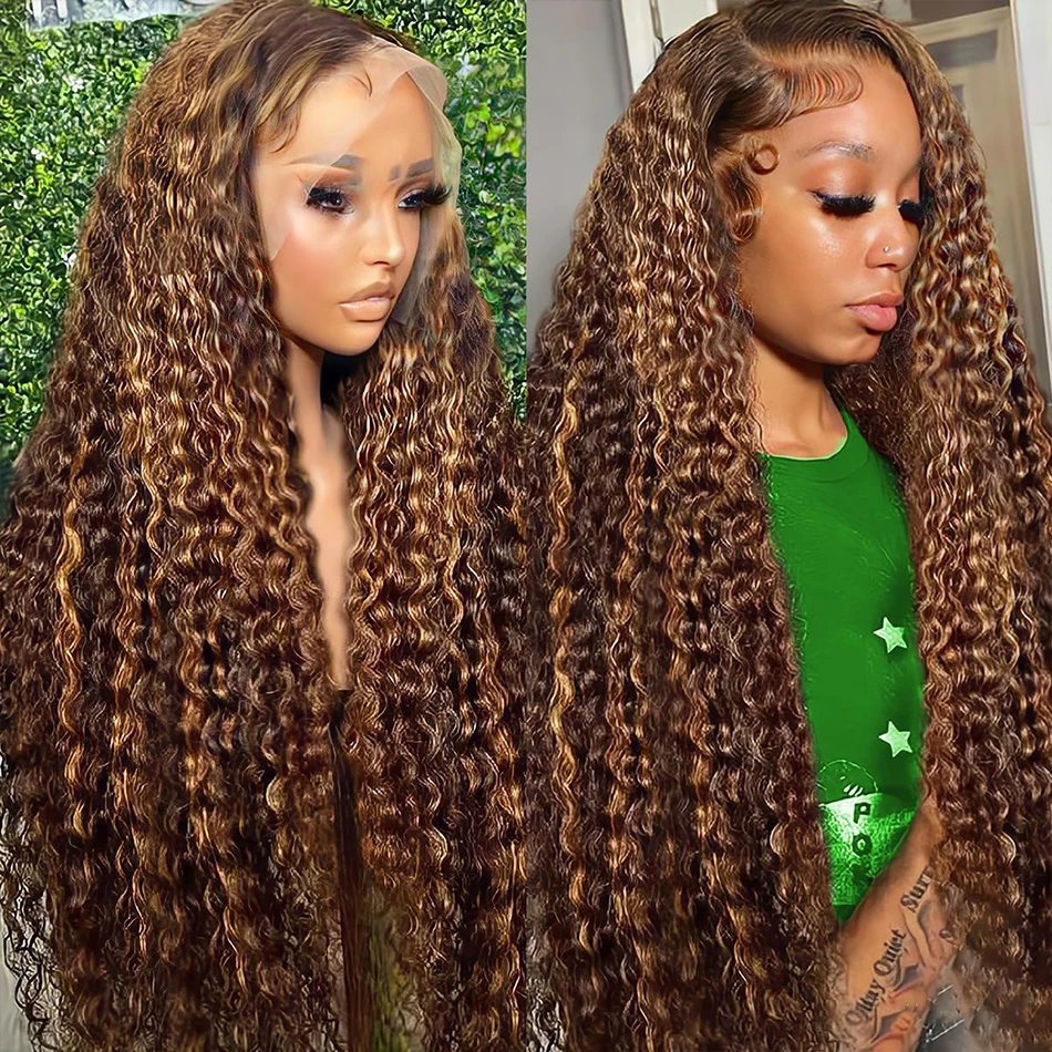 

Deep Curly Wigs Human Hair Highlight 13x4 Lace Front Human Hair Wigs Colored Transparent Water Wave Lace Frontal Wig For Women