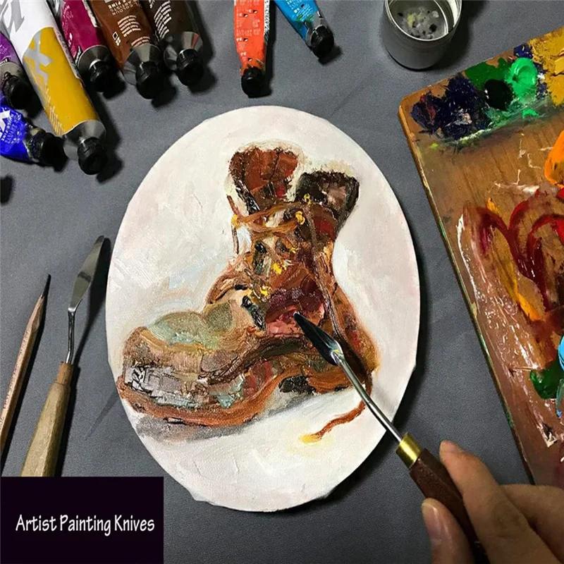 

AS94-Набор ножей для краски-10 шт., шпатель из нержавеющей стали, мастихин, инструменты для рисования, металлические ножи, прочная деревянная ручка