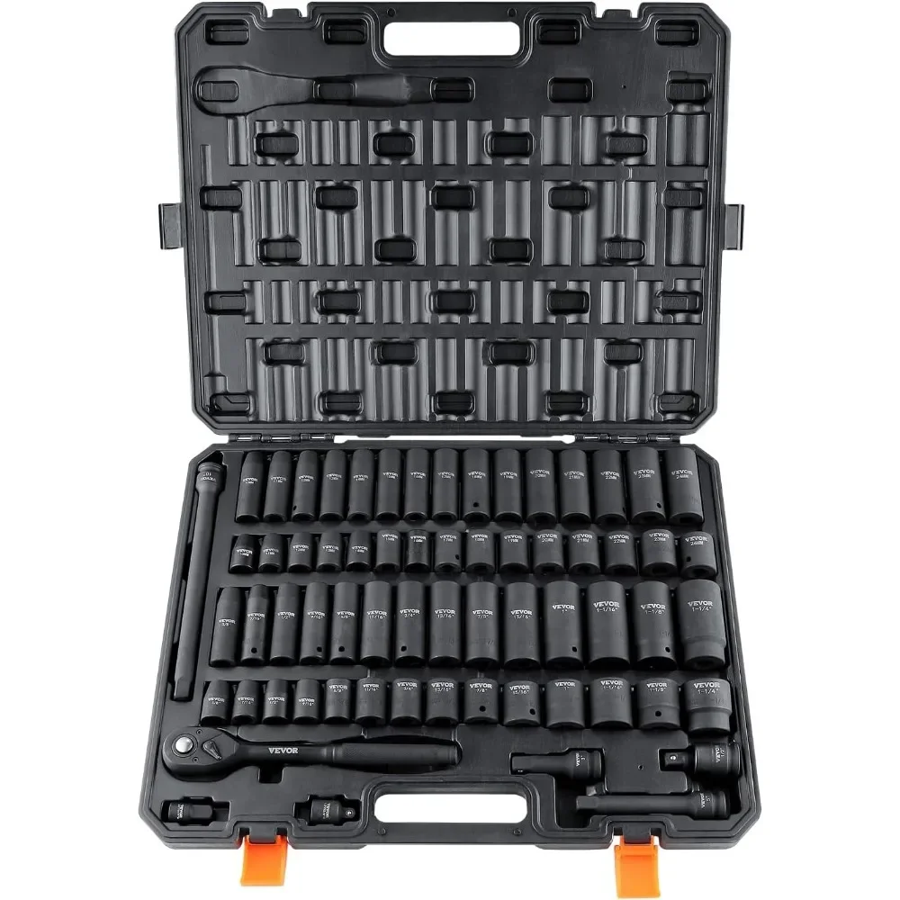

1/2" Drive 65pc Impact Socket Set SAE Metric 10-24mm 3/8-1-1/4" Cr-V Steel 6 Point Auto Repair Storage