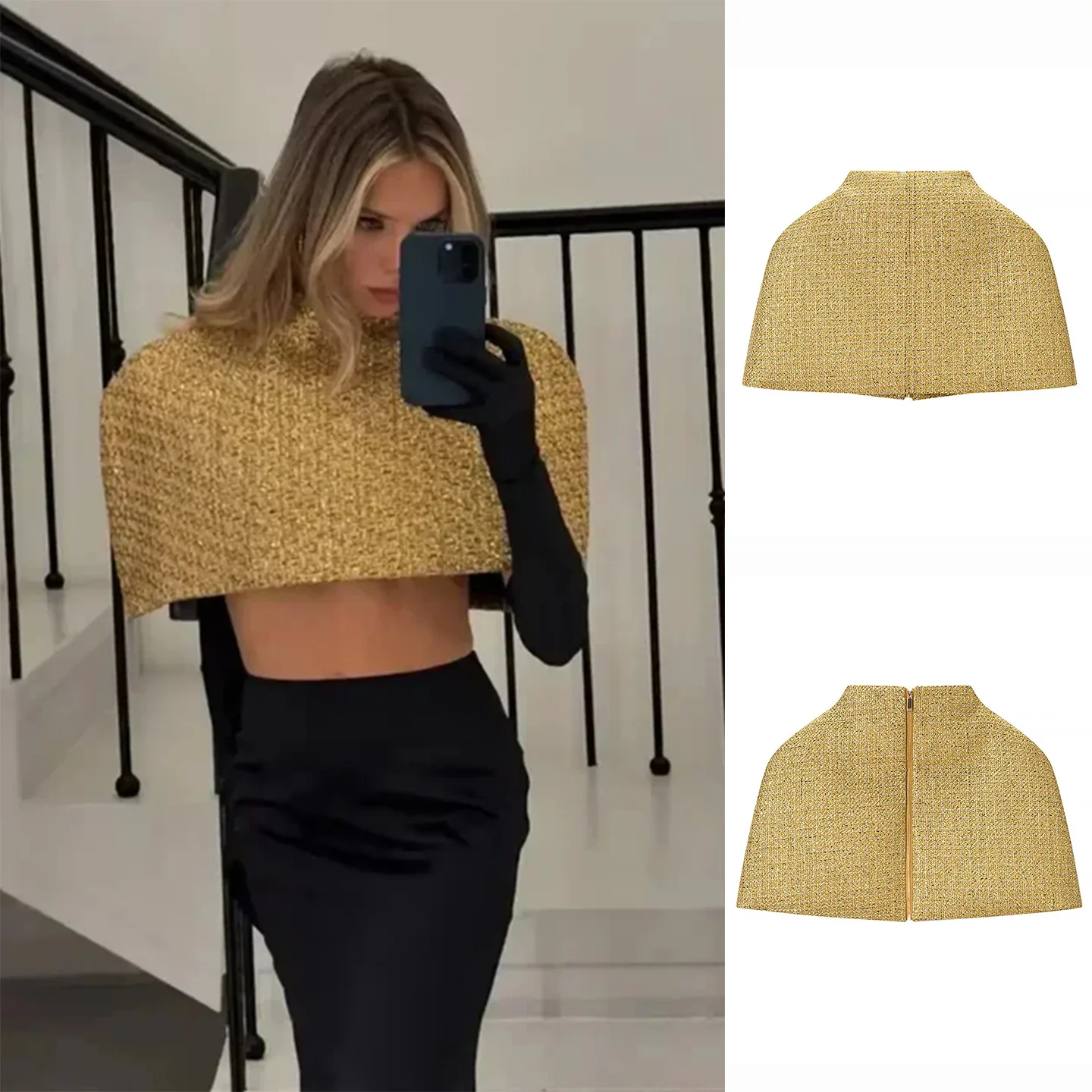 

Spring New Women's Design Simple Metal Zipper Collar Short Jacket Top Casual Style Girl's Inner Wear Polyester Fiber