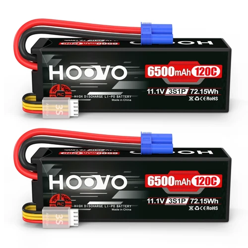 Hoovo-Lipoバッテリー,ハードケース付き,3s,11.1v,6500mah,120c,rc,ec5プラグ,スケール車両,車,2個と互換性があります