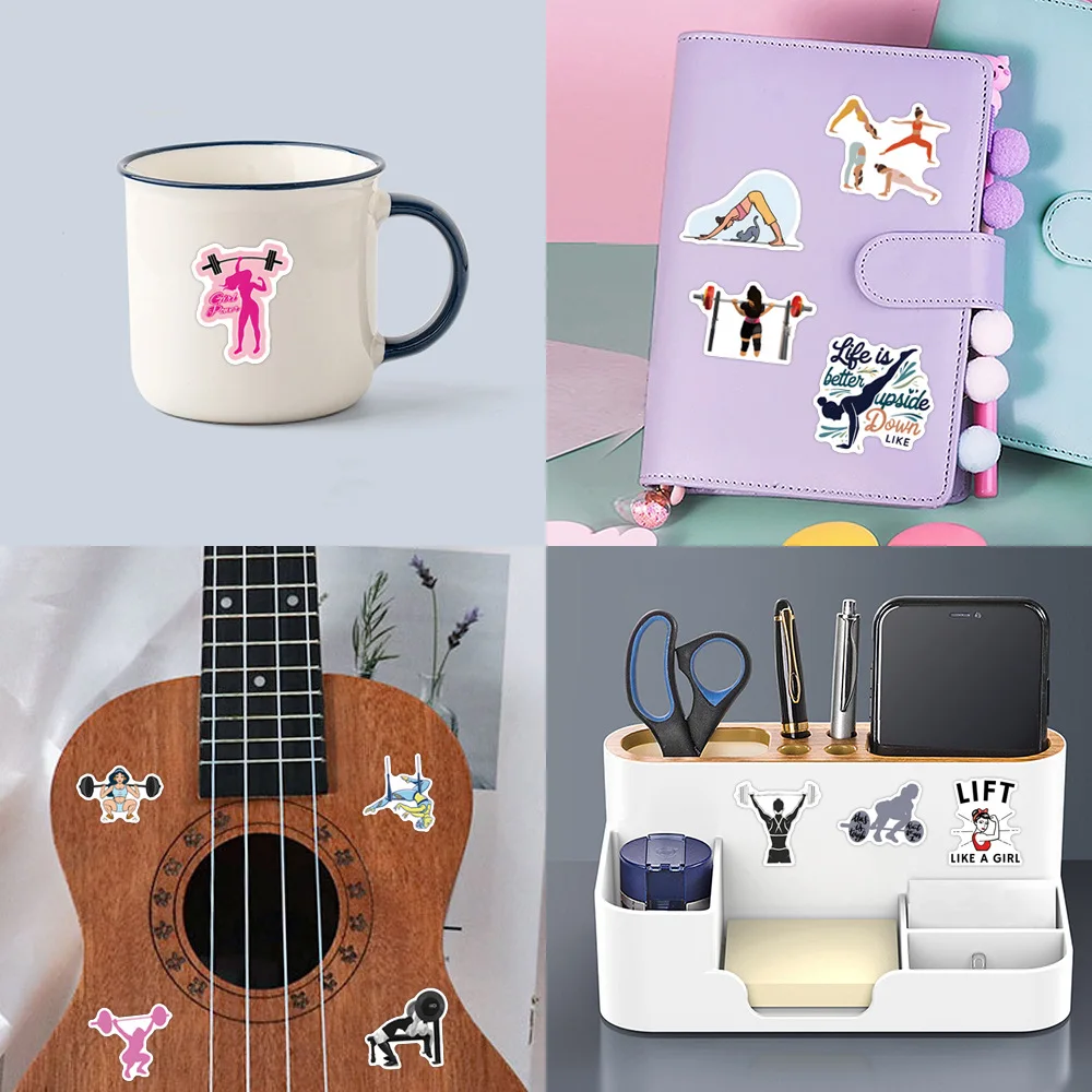 10/30/55PCS 피트니스 운동 자기 재배 성격 낙서 스티커 흥미로운 스포츠 만화 데칼 컵 전화 아이 장난감