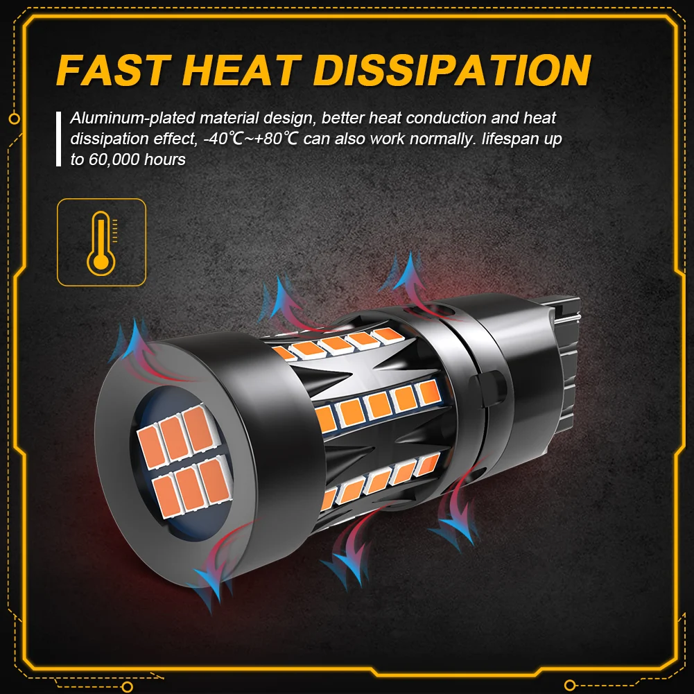 Picture 5: 2pcs T20 W21W WY21W LED No Hyper Flash 7440 7440NA LED Turn Signal Light Bulbs Canbus Error Free Car Lamp Amber Orange
