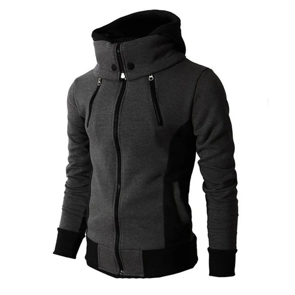 Trendy Autumn Men Zipper Jacket Casual Bomber Jacket Fleece Hooded Coats Scarf Collar Male Slim Fit Outwear Daily Wear