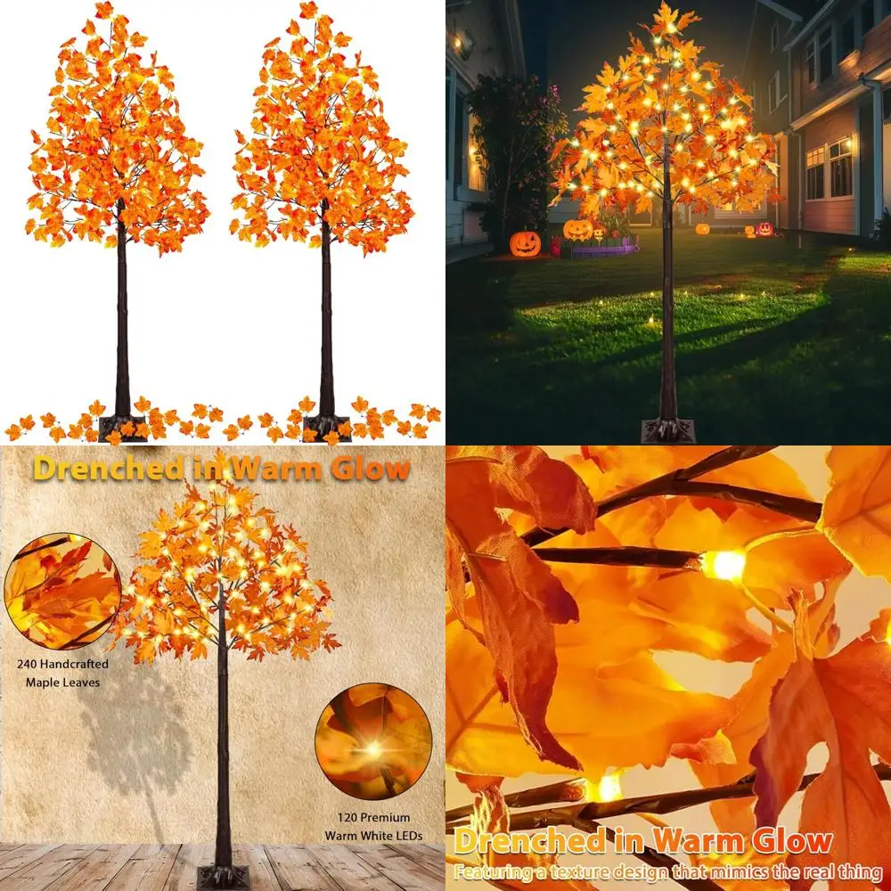

Artificial Maple Trees Set of 2, 6 Feet Tall, 240 LED Lights, Fall Decor, Warm White for Halloween Autumn Outdoor Indoor